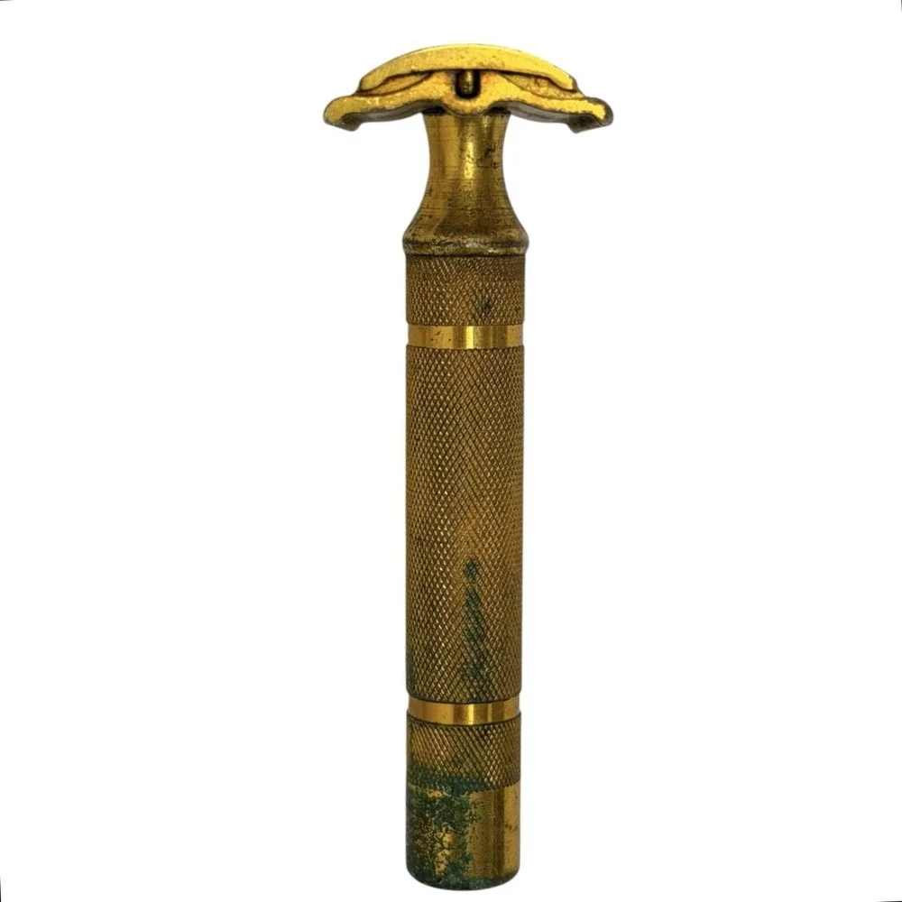 Vintage 1930s Gillette Safety Razor Gold Tone Fat Handle Comb 3-Piece USA